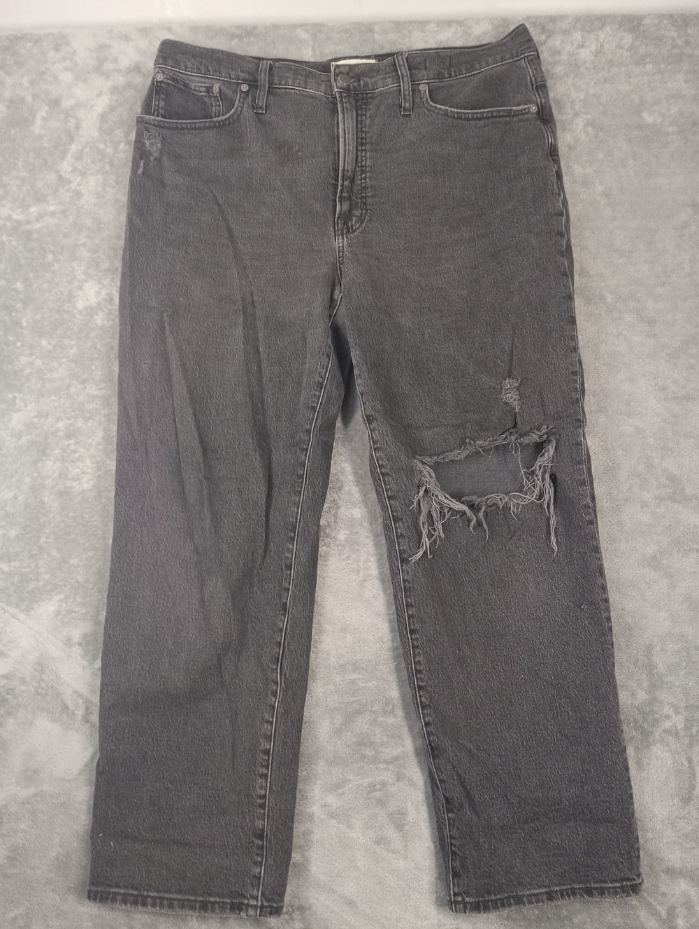 Madewell Men's Black Distressed Straight-Leg Denim Jeans Size 32